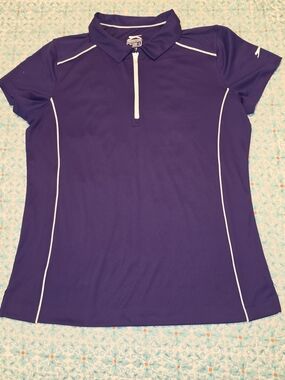 Slazenger Purple Short-Sleeve Zip Polo with White Piping